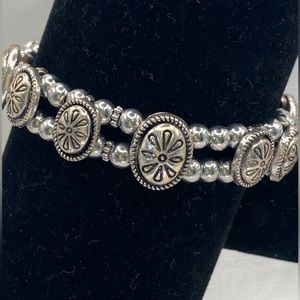 STRETCH BRACELET silver-tone flowered beaded